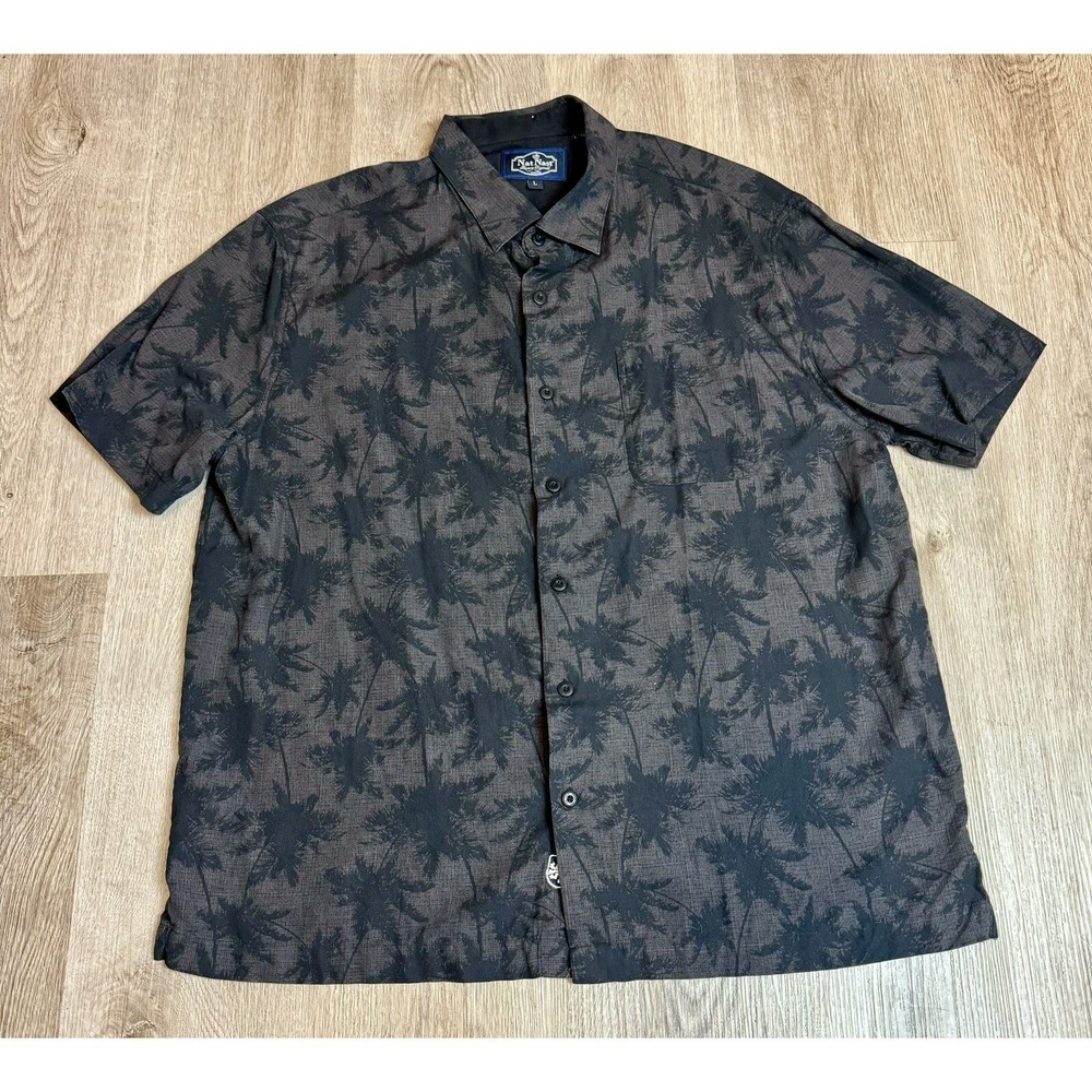 Nat Nast Luxury Originals Shirt Mens Large Silk Blend Palm Trees Men's Hawaiin